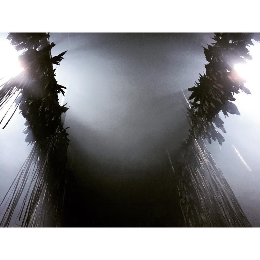 Looking up in a Huron Longhouse. Smokey, eerie, yet cozy on this cool day