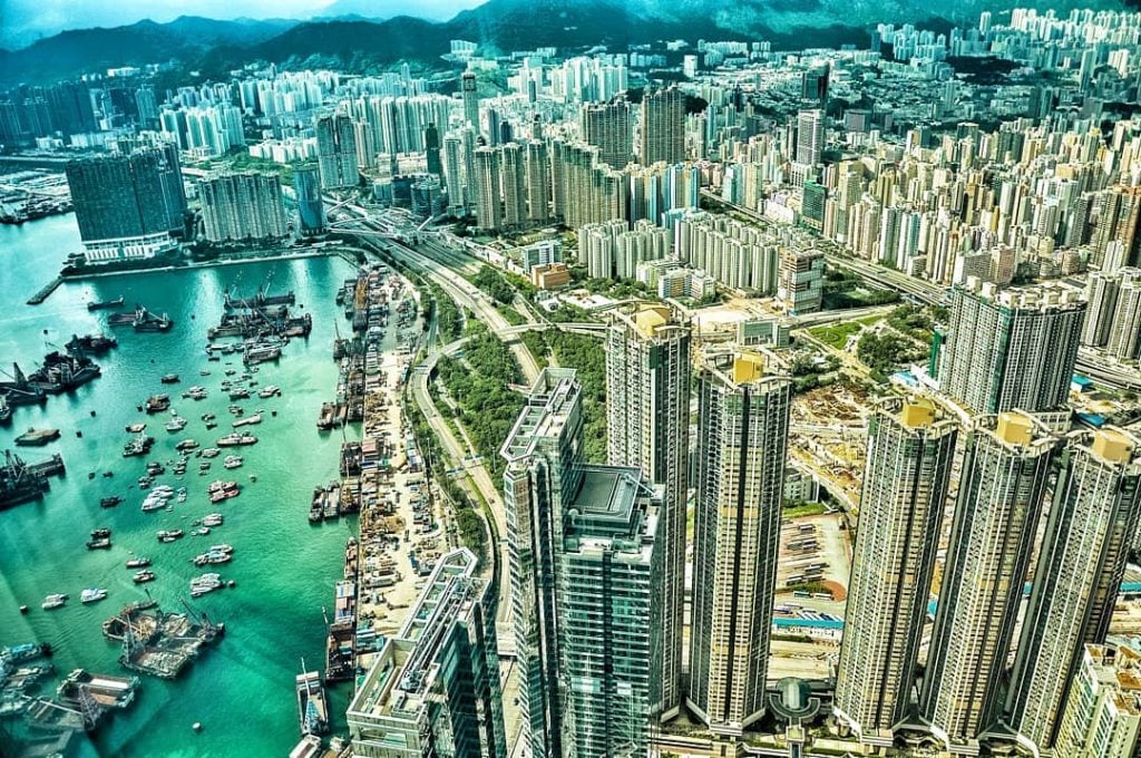 Panoramic view of Hong Kong and Victoria Harbour from the tallest building, the Sky100.…