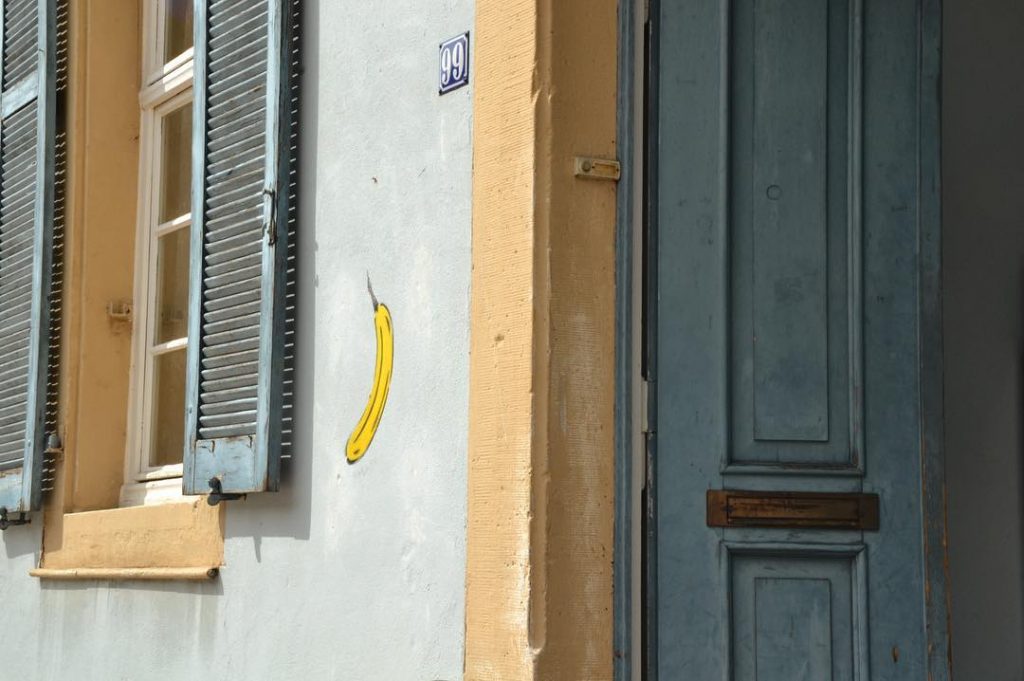 This simple graffiti of a banana is used throughout Germany as a symbol of…