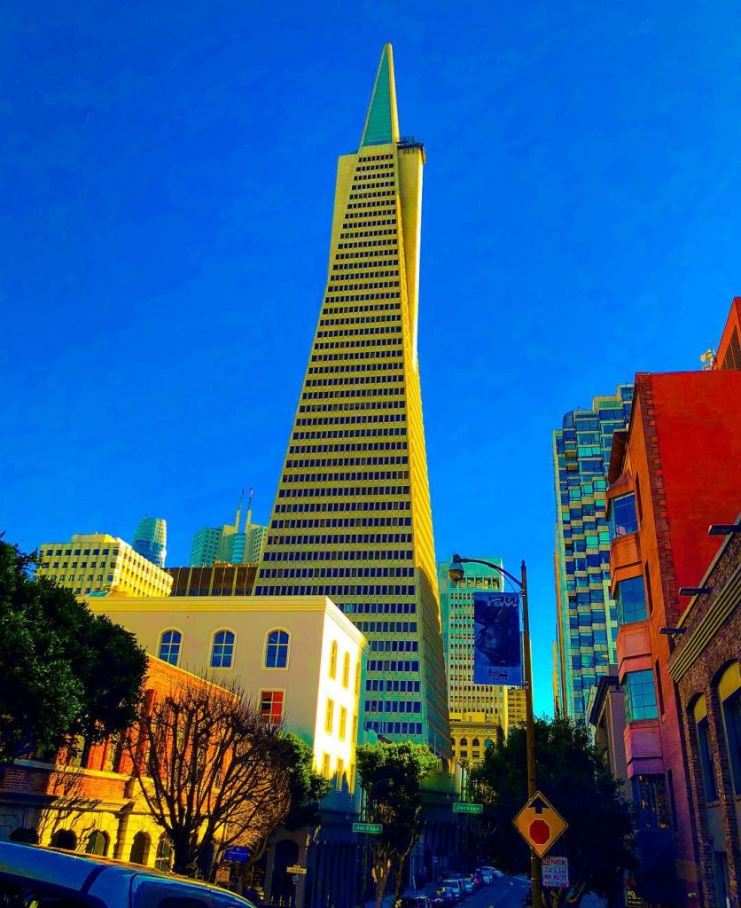 The Transamerica Pyramid at 600 Montgomery Street between Clay and Washington Streets in the…