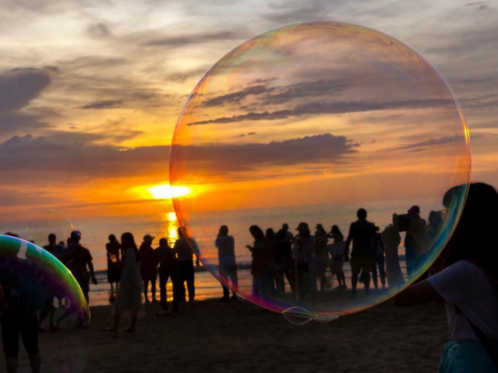Simple joy in life, watching sunset while playing watching kids playing with soap bubbles…