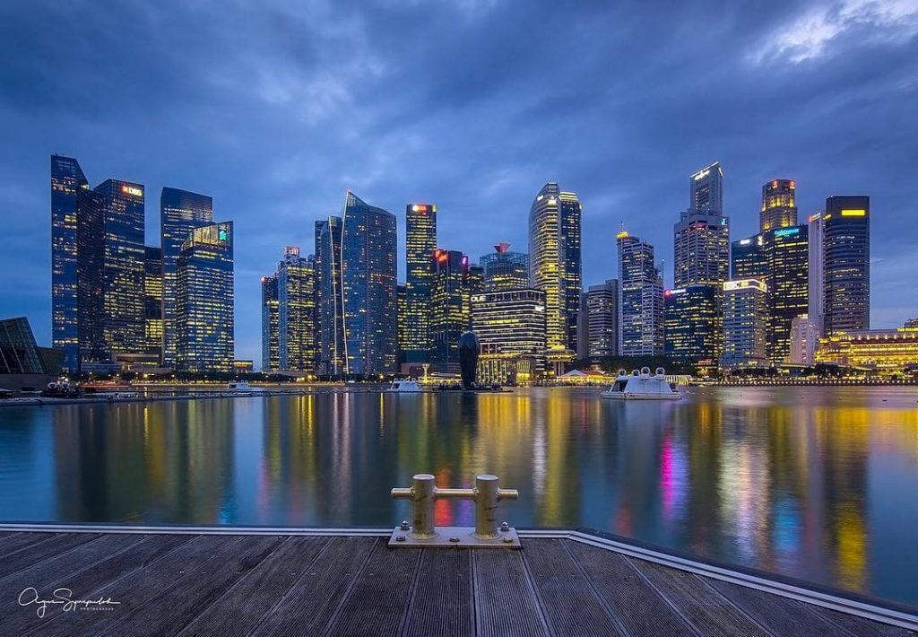 Singapore city scape . Blue hour view from Marina Bay Sand Park area. ————————————————————————…