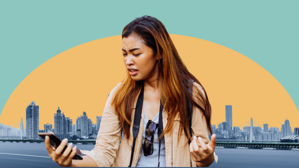 a woman is wondering how to check if her iphone is unlocked during her trip