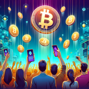 A scenic view of a city with cryptocurrency symbols, showcasing the fusion of travel and digital currency adventures.