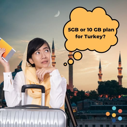 A woman deep in thought, pondering between a 5GB or 10GB plan for Turkey from Bnesim.