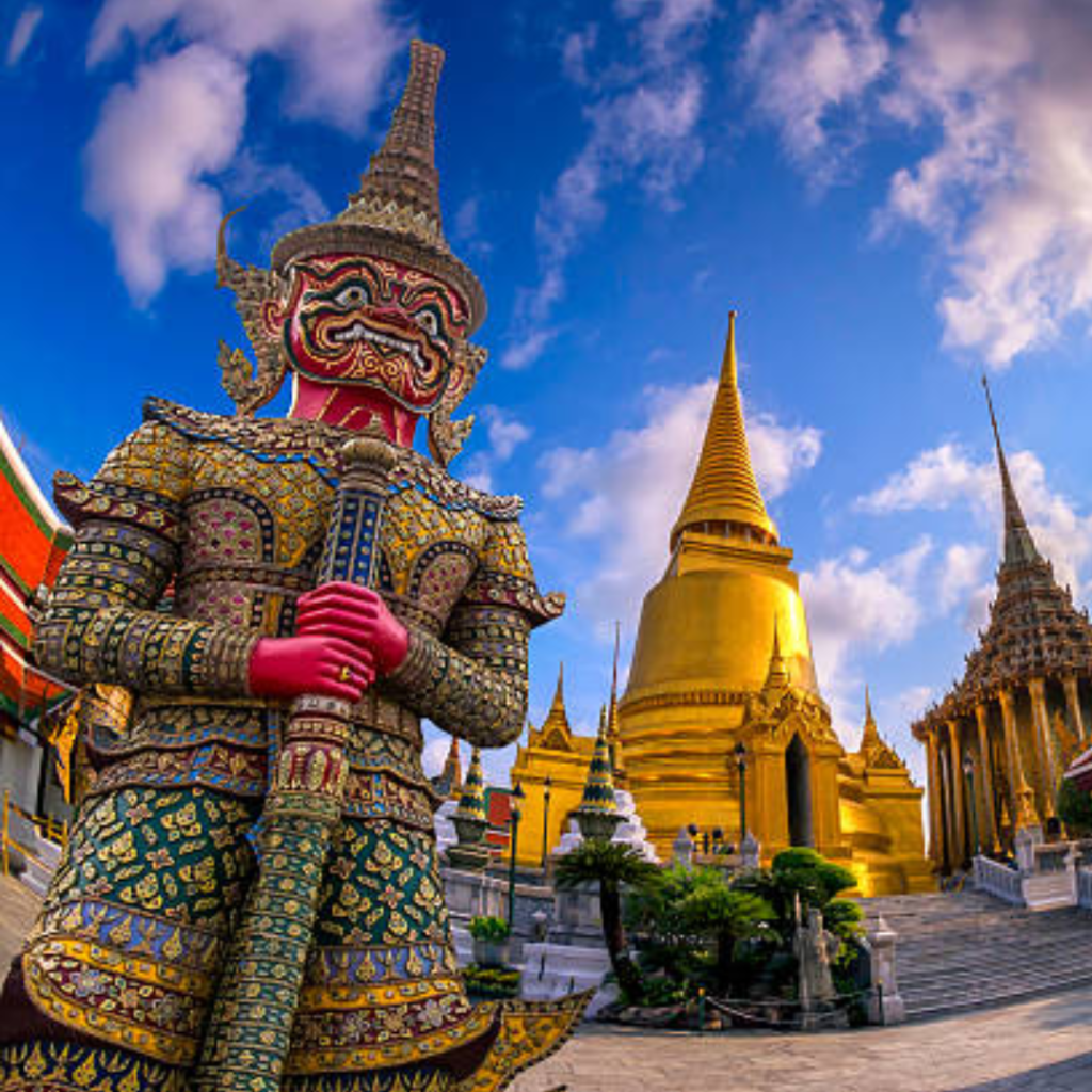 A stunning collage showcasing Asia's diverse landscapes, blending mystical elements with modern architecture.