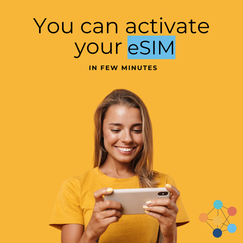 Image promoting eco-friendly travel with a message about reducing plastic SIM cards for a sustainable future.