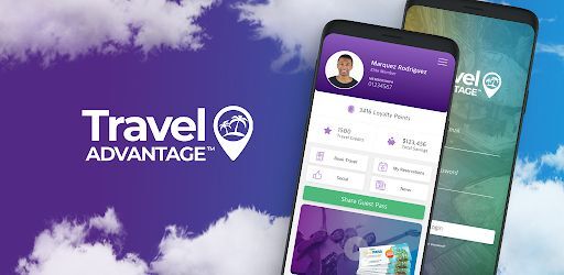 Image of Travel Advantage and bnesim partnership banner, set against a purple sky with a mobile phone in the foreground.