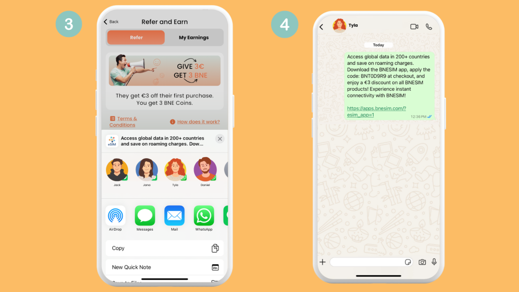 esim referral program: step 3 and 4