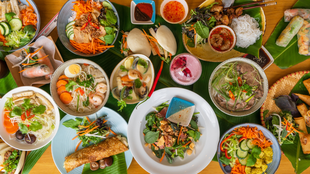 Vietnamese food on a table