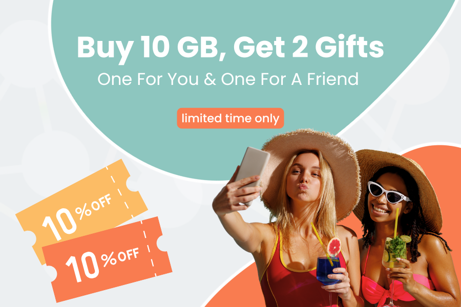 summer promotion: buy any 10GB+ plan and get two 10% discount coupons