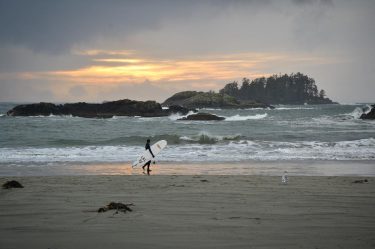 The lone surfer on a beach in Tofino, autumn 2015. #tofino #vancouverisland #surfersparadise #britishcolumbia…