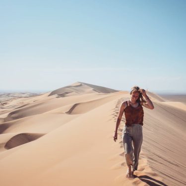 Evening walk in Gobi Desert. The Khongor sanddunes are 180 km long and at&hellip;