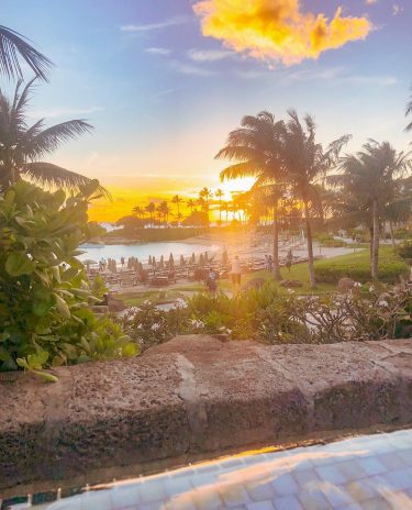 One of our favorite views at Aulani sunset from the hot tub – Hawaii…