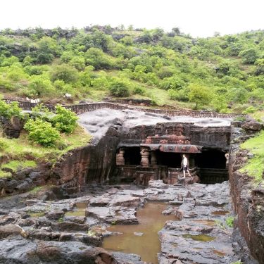 Travelling around India : another temple completely carved out from the mountain, with perfect…