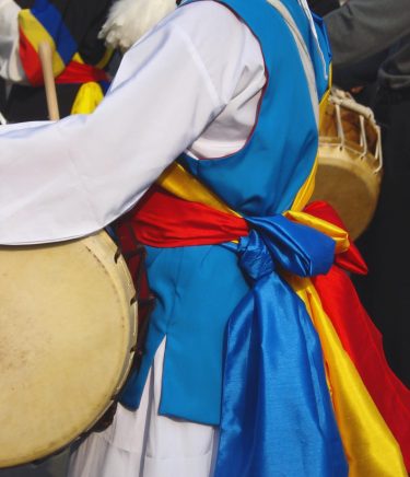 A close up of the colourful costumes worn by traditional musicians in Korea. #koreabyme…