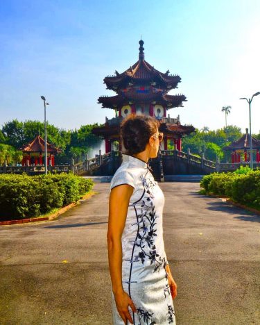 In Taipei after the typhoon wearing qipao • #taipei #taiwan #asia_vacations #traveltaiwan #zengarden #zen…