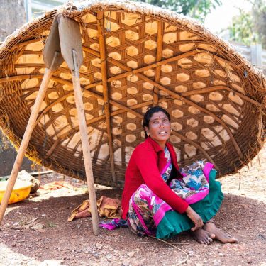Indian ingenuity at work, a woven round boat, coated at the bottom to make…
