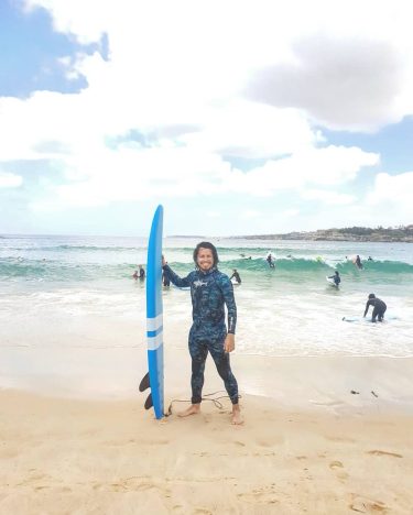the challenge now is with a smaller . #surfinglife #surfers #bondibeach #bondi #sydney???????? #australianshepherd…