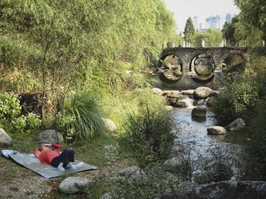 A moment of calm by a stream whilst the city goes about its day…