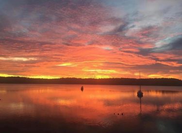 Early morning view from the hotel room from one of the main islands in…