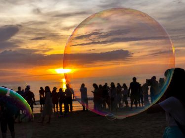 Simple joy in life, watching sunset while playing watching kids playing with soap bubbles…