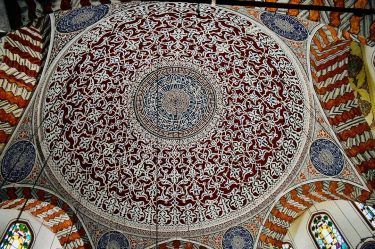 Ornate ceilings dominate the inside of the royal tombs outside of the Hagia Sophia.…