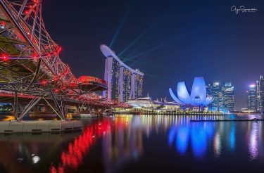 Welcome to Singapore. Singapore cityscape . Beautiful view of helix bridge and Marina Bay…