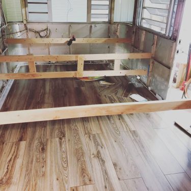 Done flooring for the day! Only smashed my finger twice ???? . #rvinspirationphoto #camperlife&hellip;