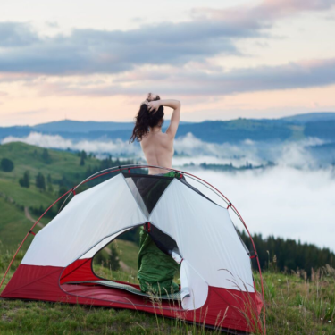 A tranquil outdoor setting emphasizing nature-centric travel and eco-friendly practices in a beautiful landscape.