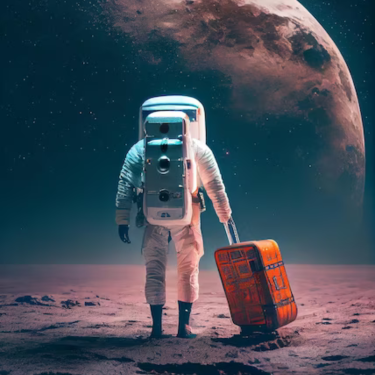 A futuristic depiction of interplanetary tourism, showcasing spacecraft exploring vibrant alien landscapes beyond Earth.