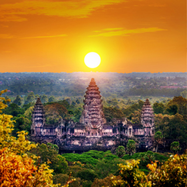 A vibrant travel guide cover showcasing Asia's temples and stunning turquoise waters, inviting exploration and adventure.